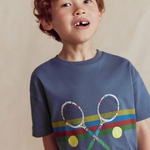 Relaxed Sport Graphic T-shirt-Robot Blue Tennis