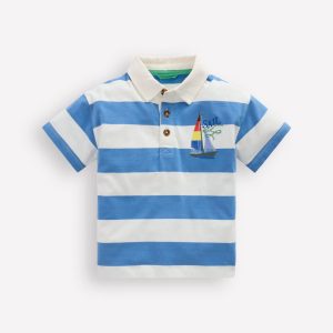 Relaxed Appliqué Polo Shirt-Forget Me Not Sail boats