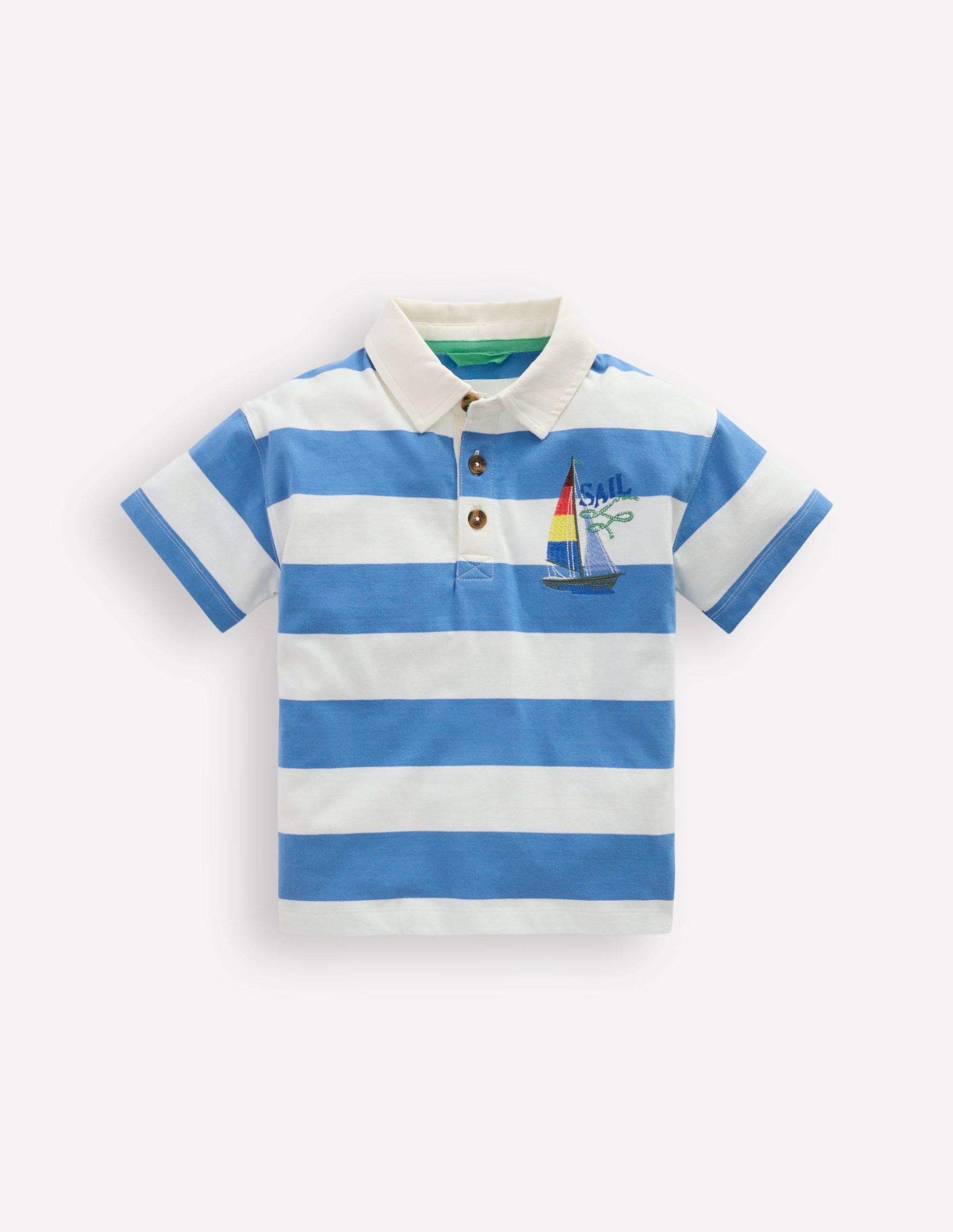 Relaxed Appliqué Polo Shirt-Forget Me Not Sail boats