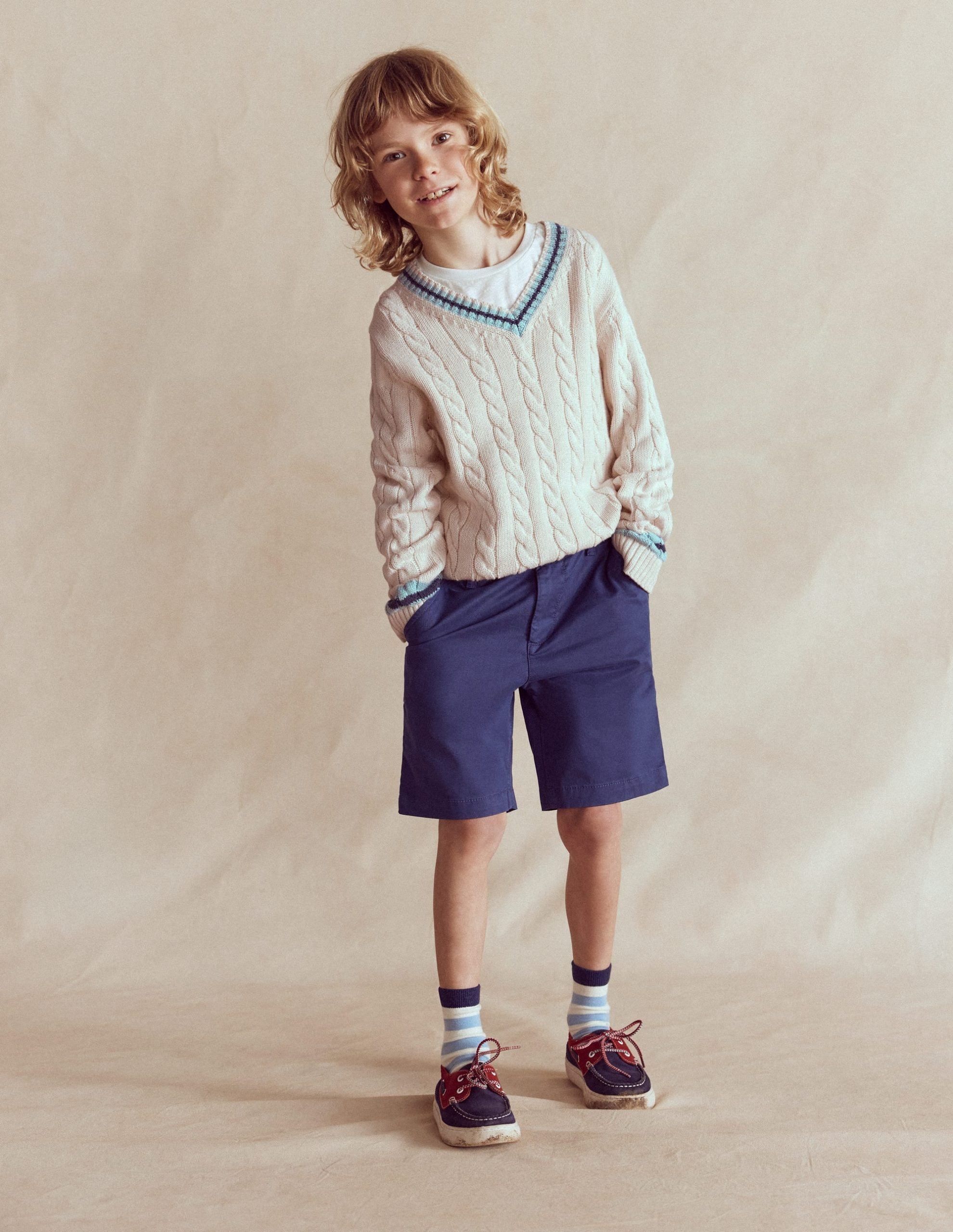 V-neck Cable Sweater-Ivory