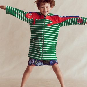 Fun Towelling Zip-up Throw On-Chameleon Green Stripe