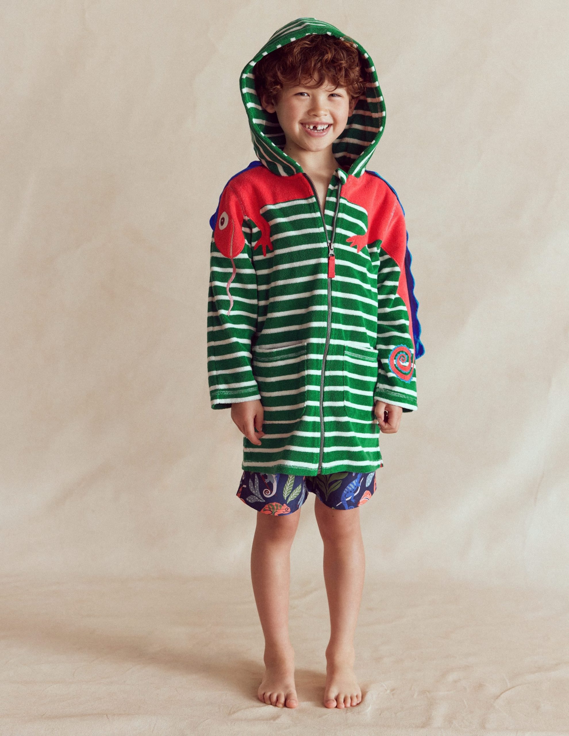 Fun Towelling Zip-up Throw On-Chameleon Green Stripe - Image 2