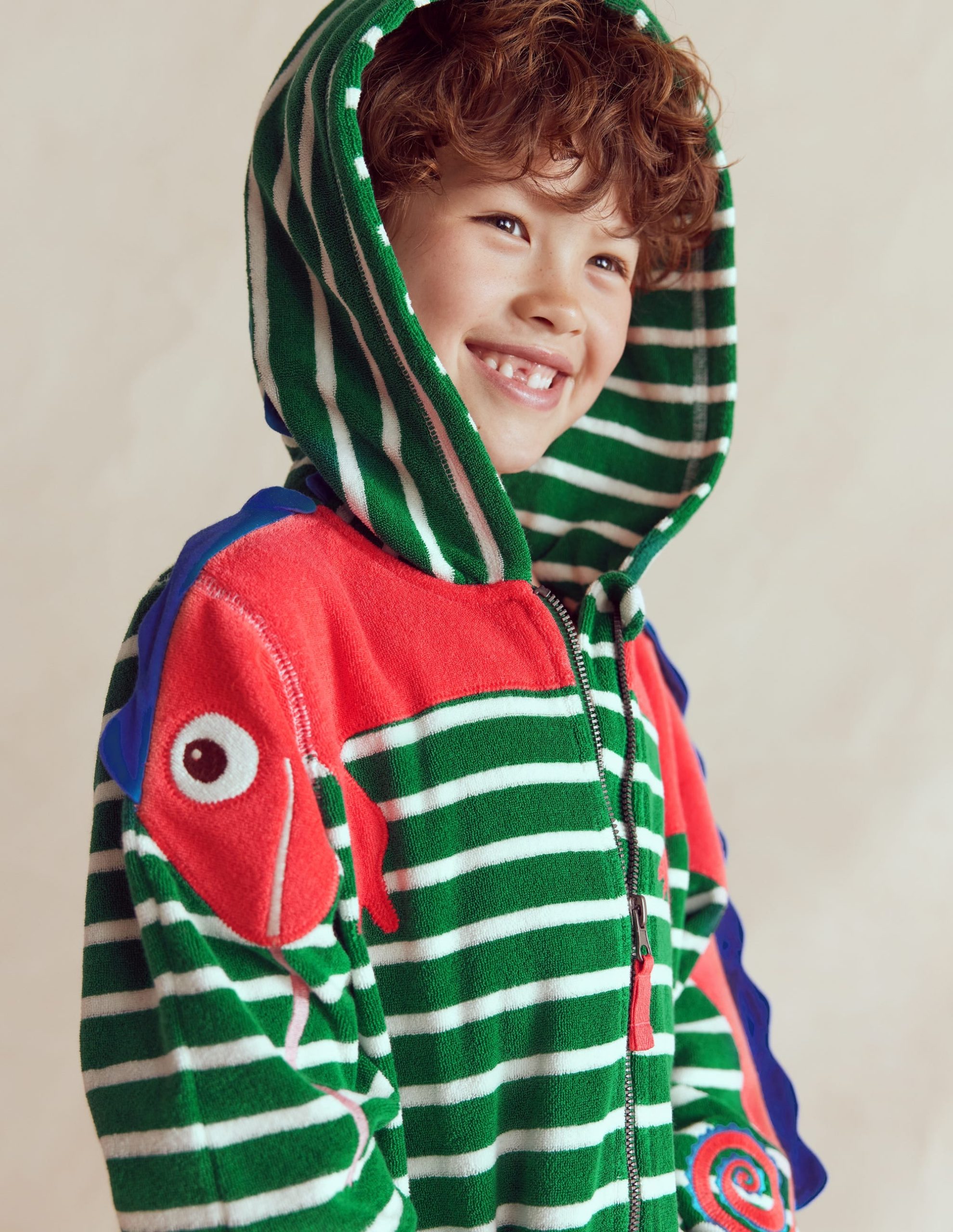 Fun Towelling Zip-up Throw On-Chameleon Green Stripe - Image 3
