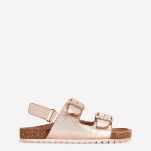 Metallic Double Strap Sandals-Gold