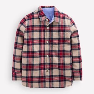 Cosy Cotton Check Shirt-Oat. Navy & Red Check