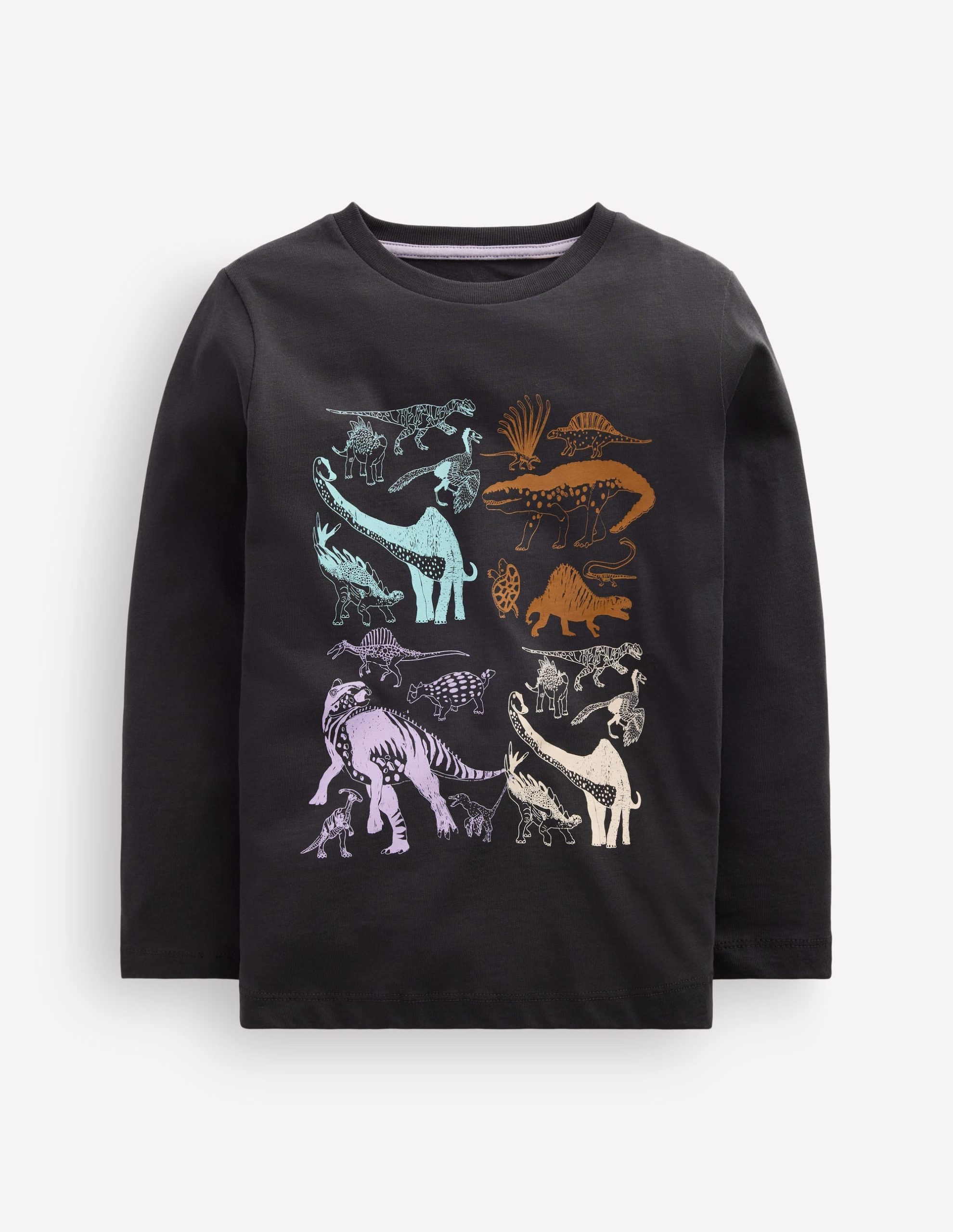 Long Sleeve Printed T-shirt-Shadow Grey Dinos