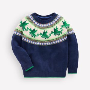 Fair Isle Jumper-College Navy Dragon