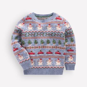 Fair Isle Jumper-Glacier Blue Christmas Cars