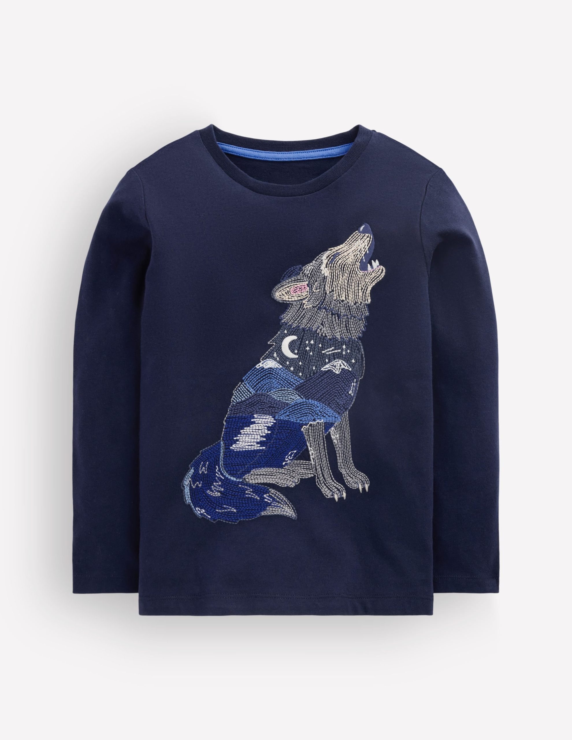 Glow Superstitch T-shirt-French Navy Scenic Wolf - Image 3