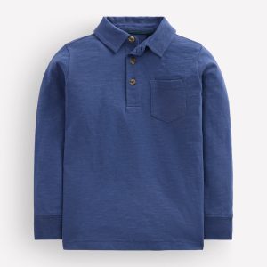 Long Sleeve Slub Polo-Denim Blue