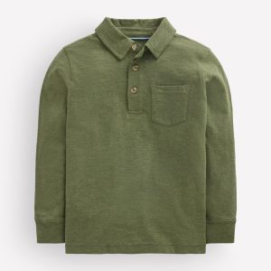 Long Sleeve Slub Polo-Green Marl