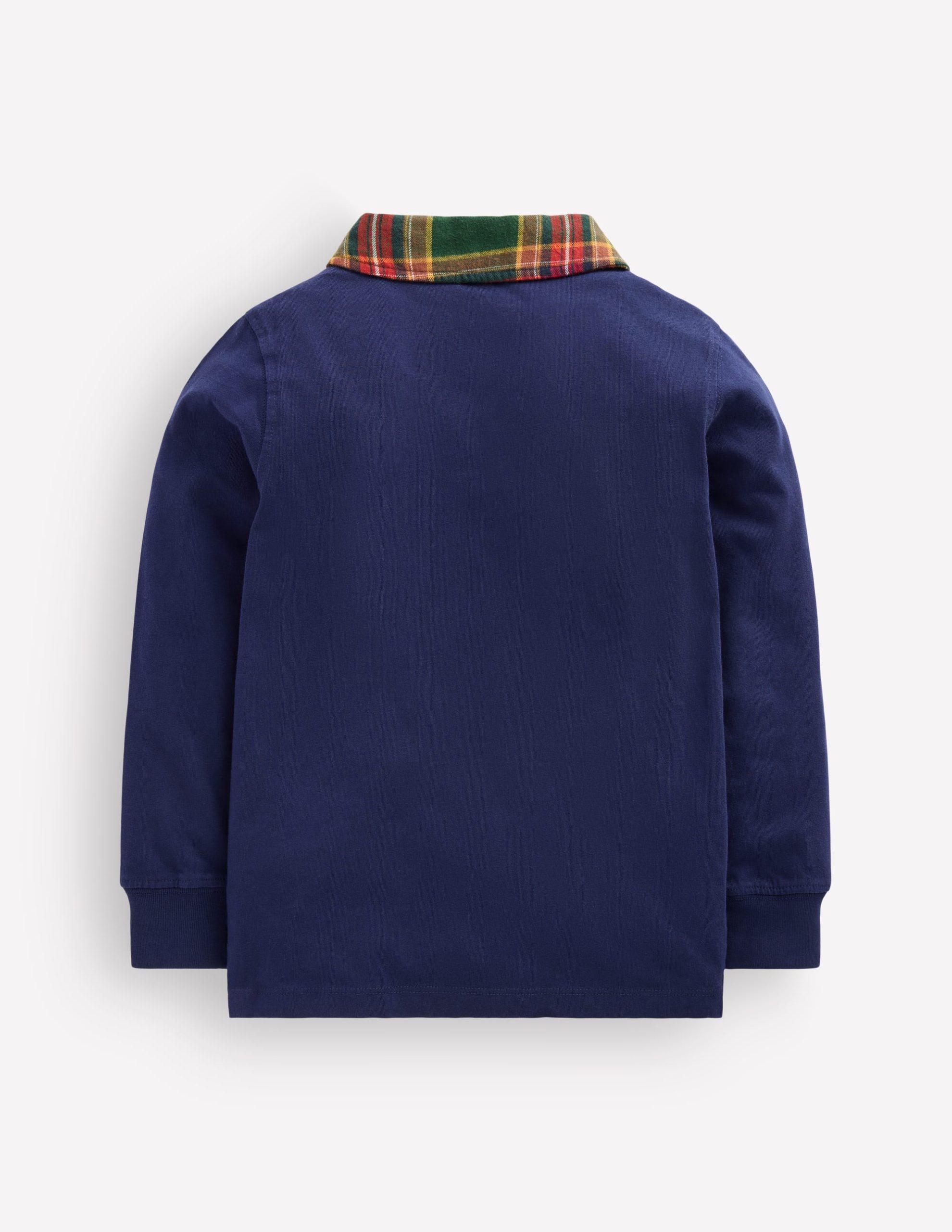 Long Sleeve Smart Polo Shirt-College Navy/Green Check - Image 2
