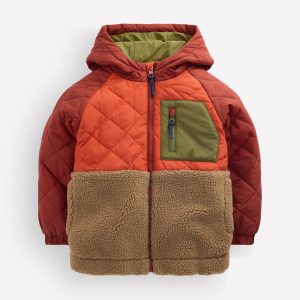 Quilted Borg Jacket-Rust Mix