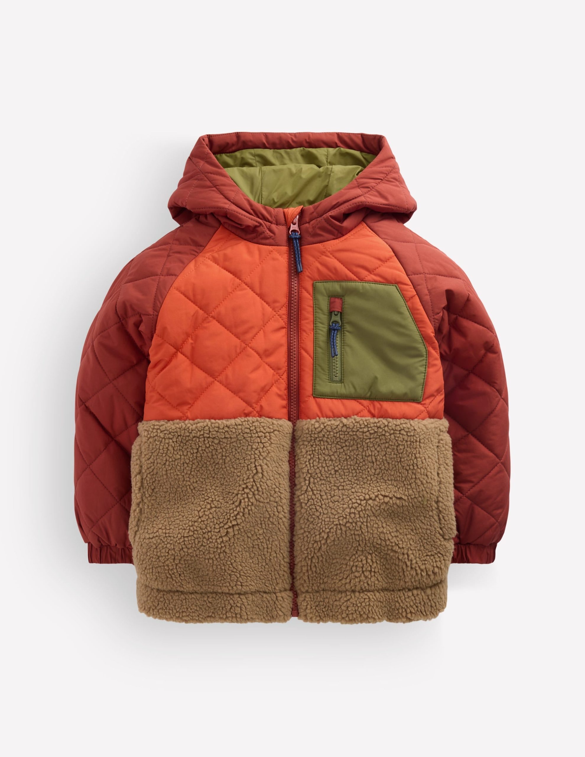 Quilted Borg Jacket-Rust Mix