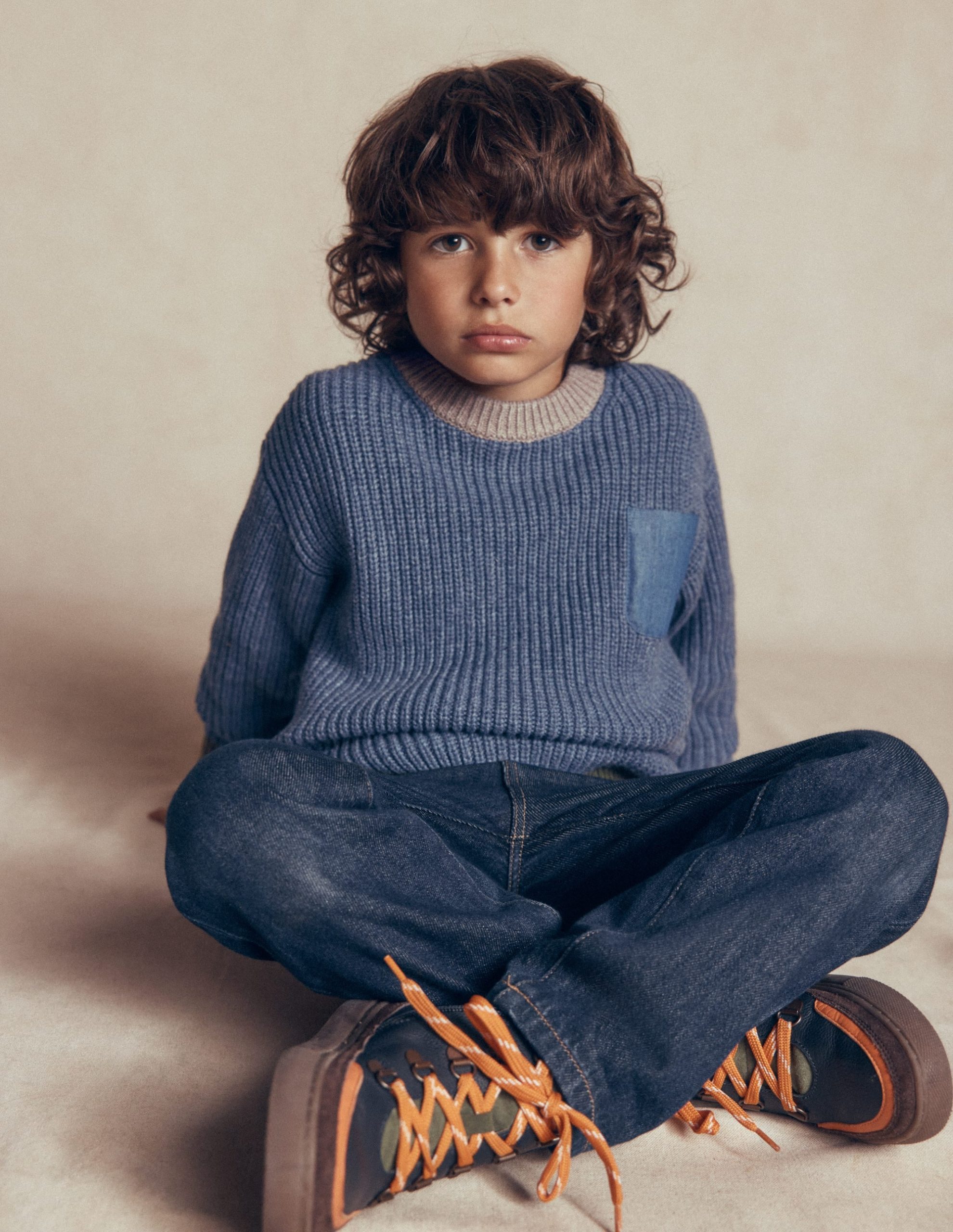 Colour Block Jumper-Navy Melange - Image 2