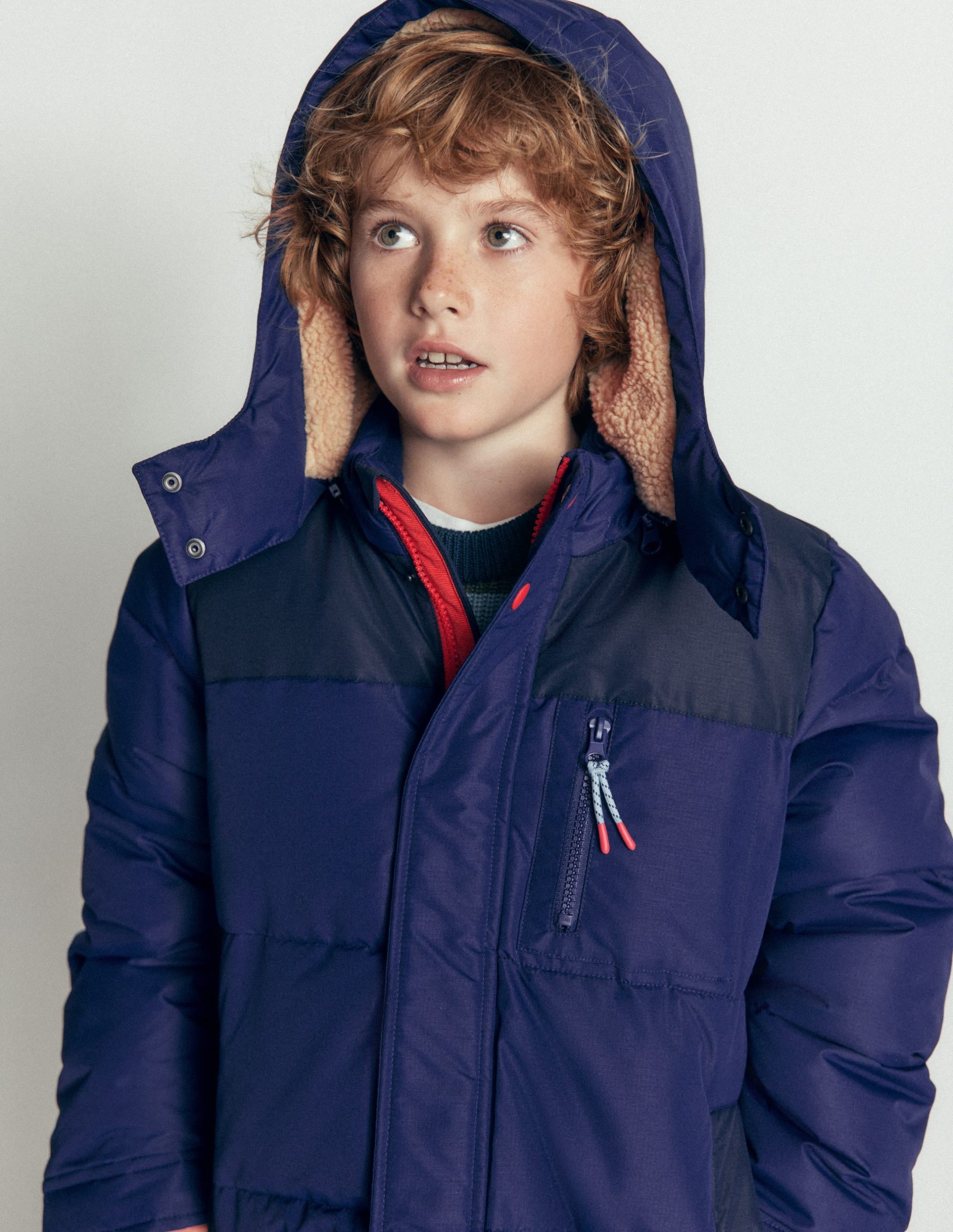 Borg Lined Puffer Coat-College Navy