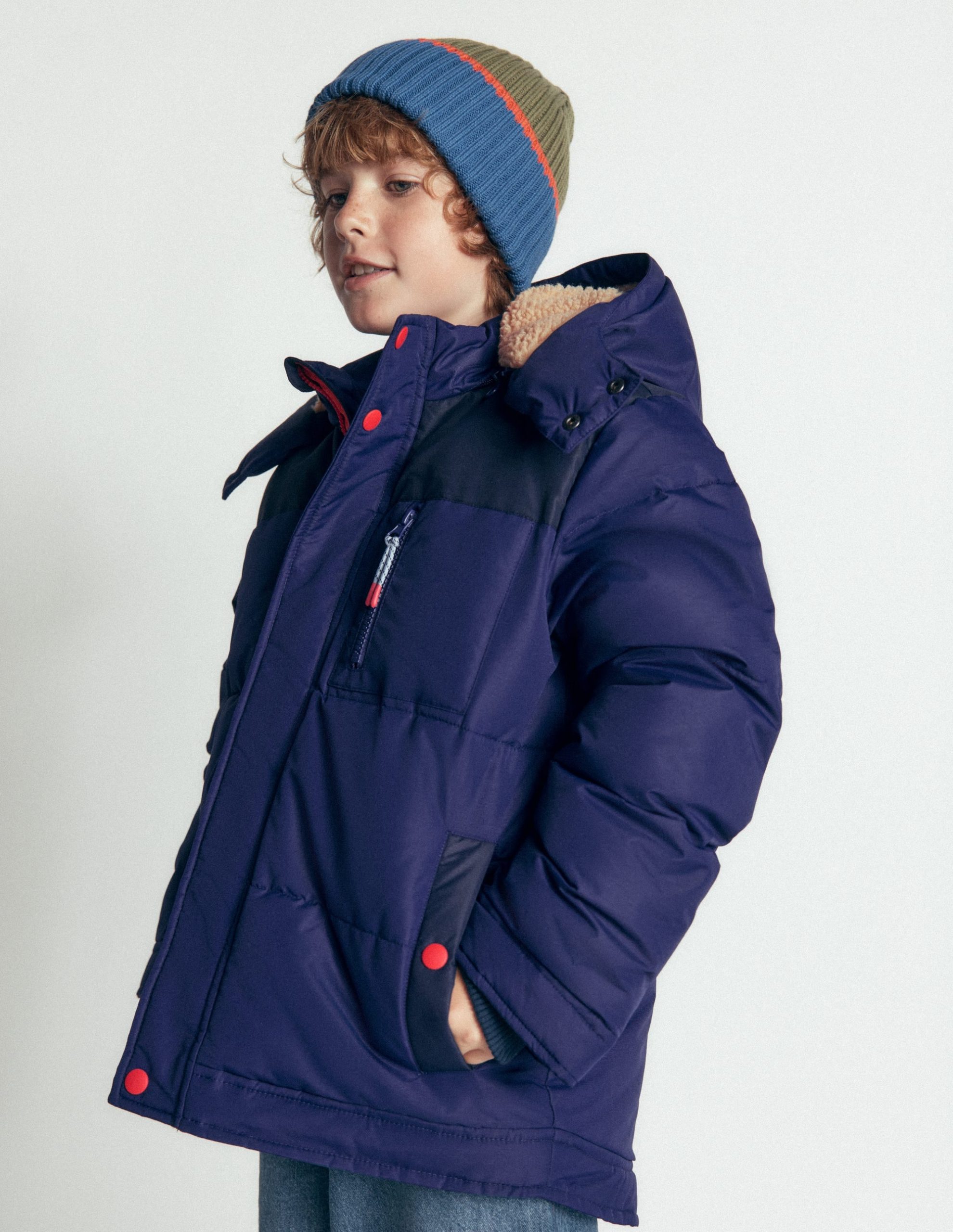 Borg Lined Puffer Coat-College Navy - Image 3