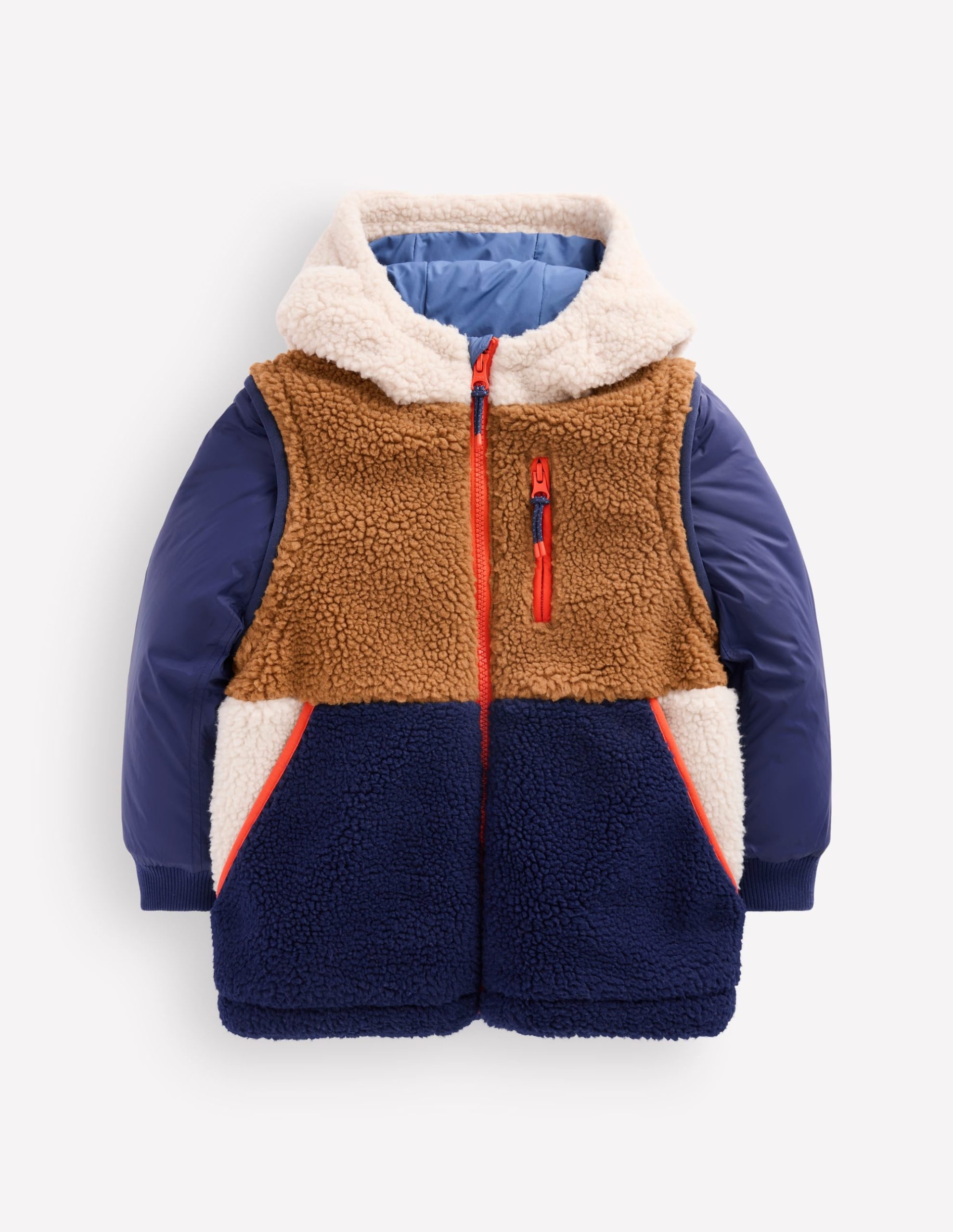2-in-1 Borg Mix Panel Jacket-Navy