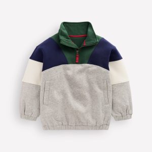 Half-zip Sweatshirt-Grey Marl Colourblock