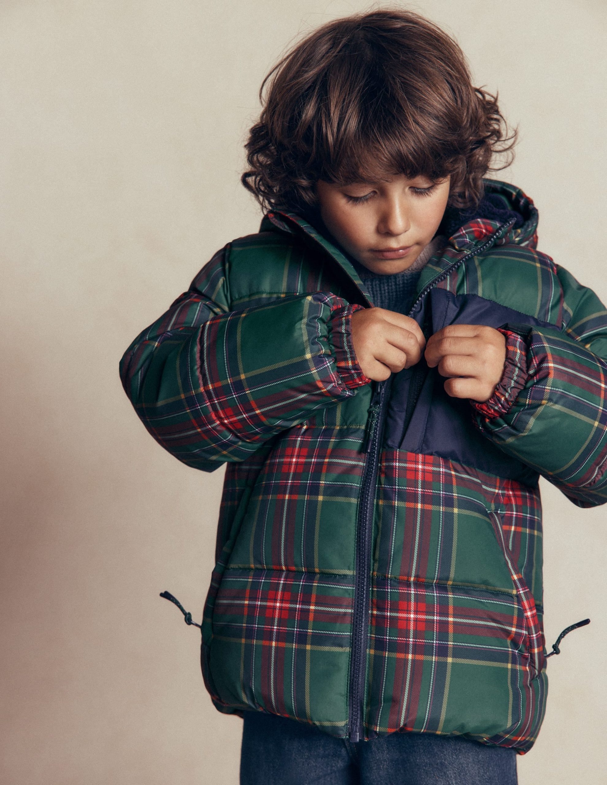 Fun Padded Coat-Green Check - Image 5