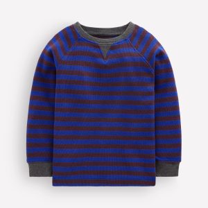 Cosy Textured Raglan-Bright Blue / Chocolate Brown