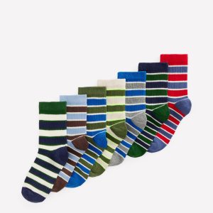 7 Pack Ribbed Socks-Multi Stripes