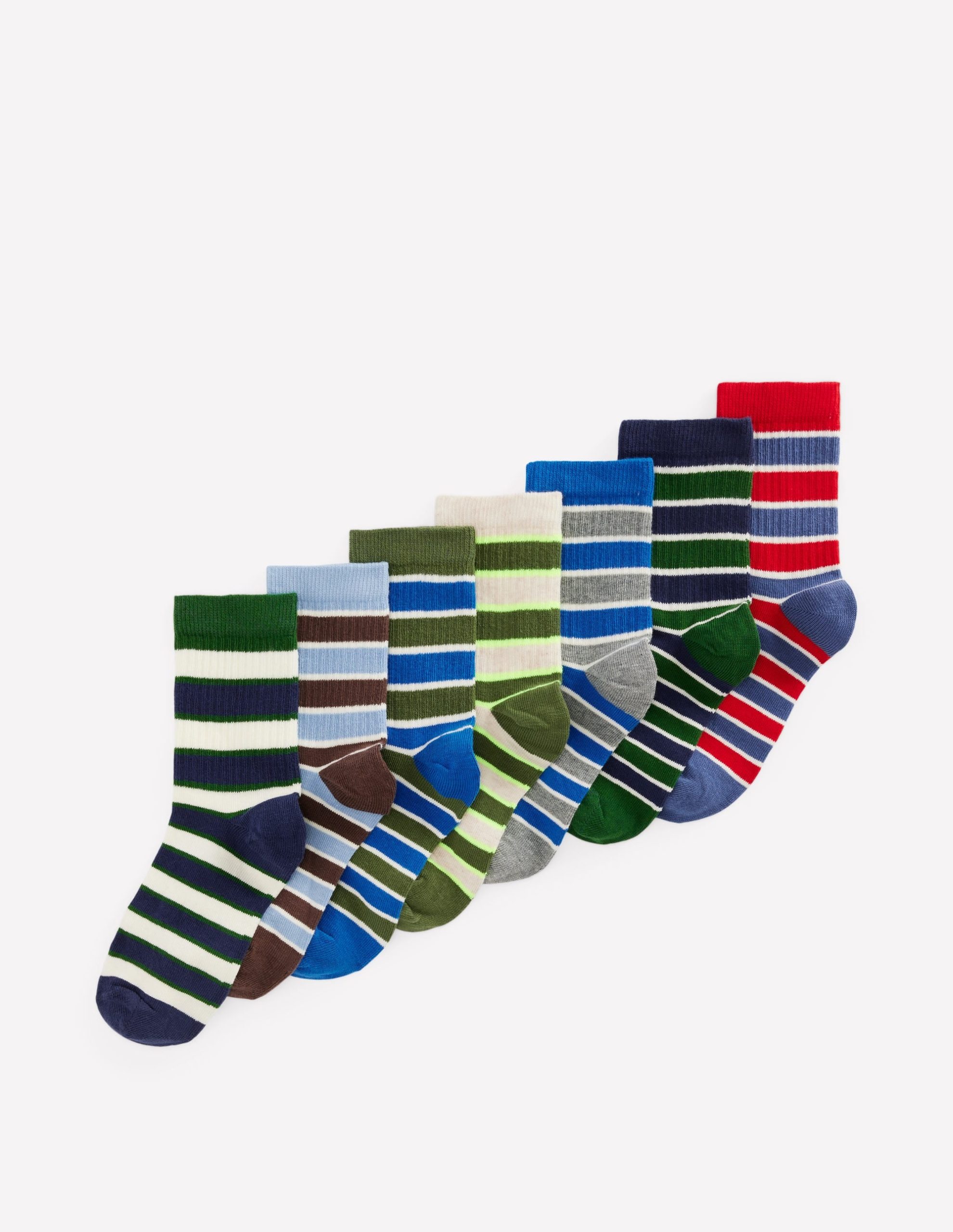 7 Pack Ribbed Socks-Multi Stripes