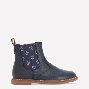 Leather Chelsea Boots-Navy Floral
