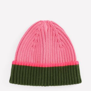 Girl's Cotton Ribbed Beanie-Pink Colourblock