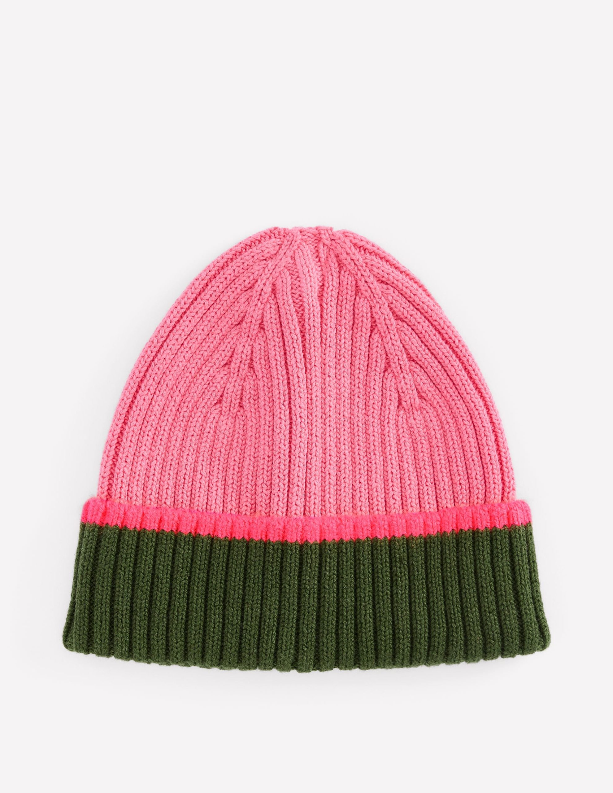 Girl's Cotton Ribbed Beanie-Pink Colourblock