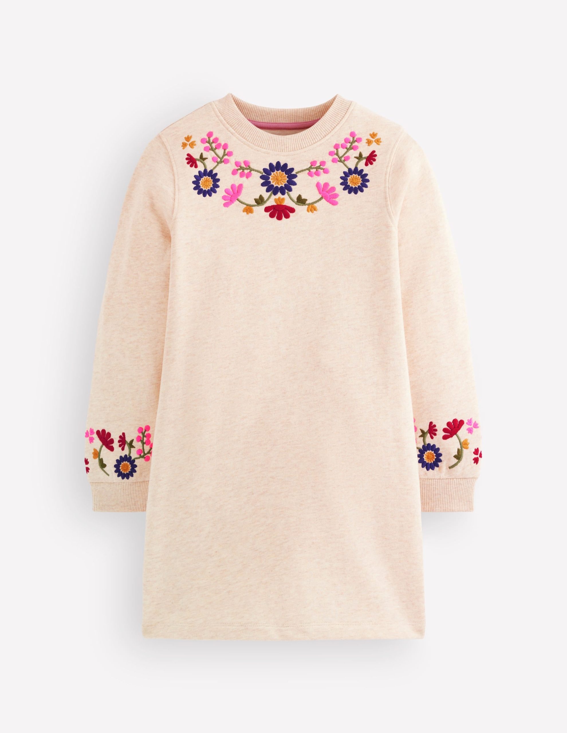 Ida Sweatshirt Appliqué Dress-Oatmeal Floral Embroidery