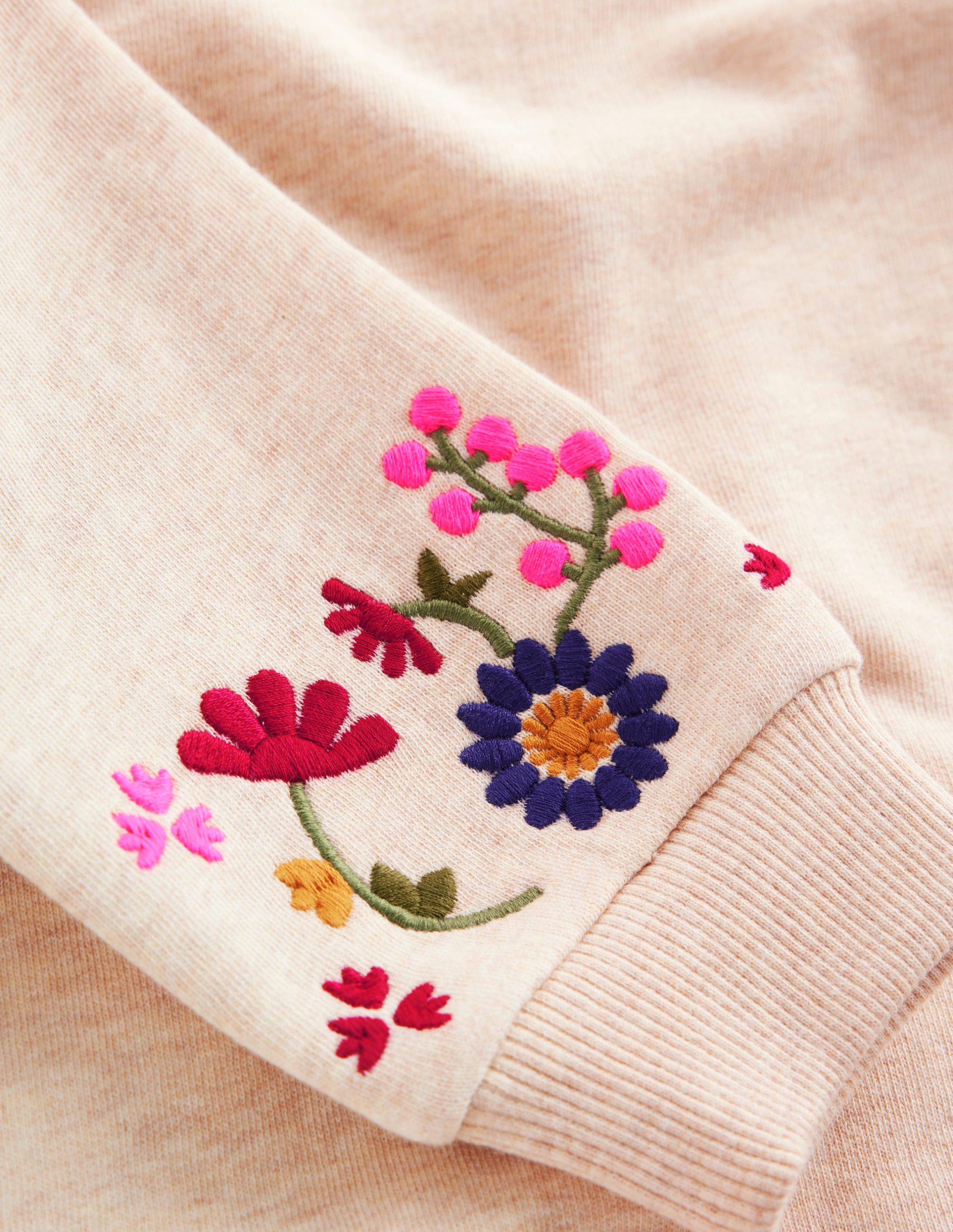 Ida Sweatshirt Appliqué Dress-Oatmeal Floral Embroidery - Image 2
