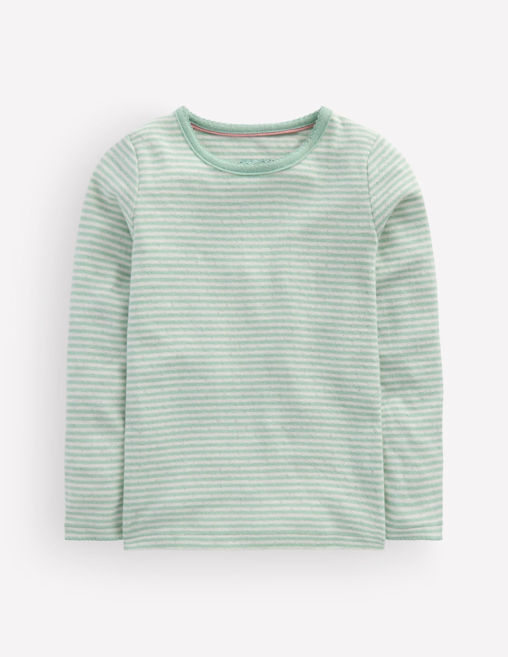 Long Sleeve Pointelle Top-Misty Blue Stripe