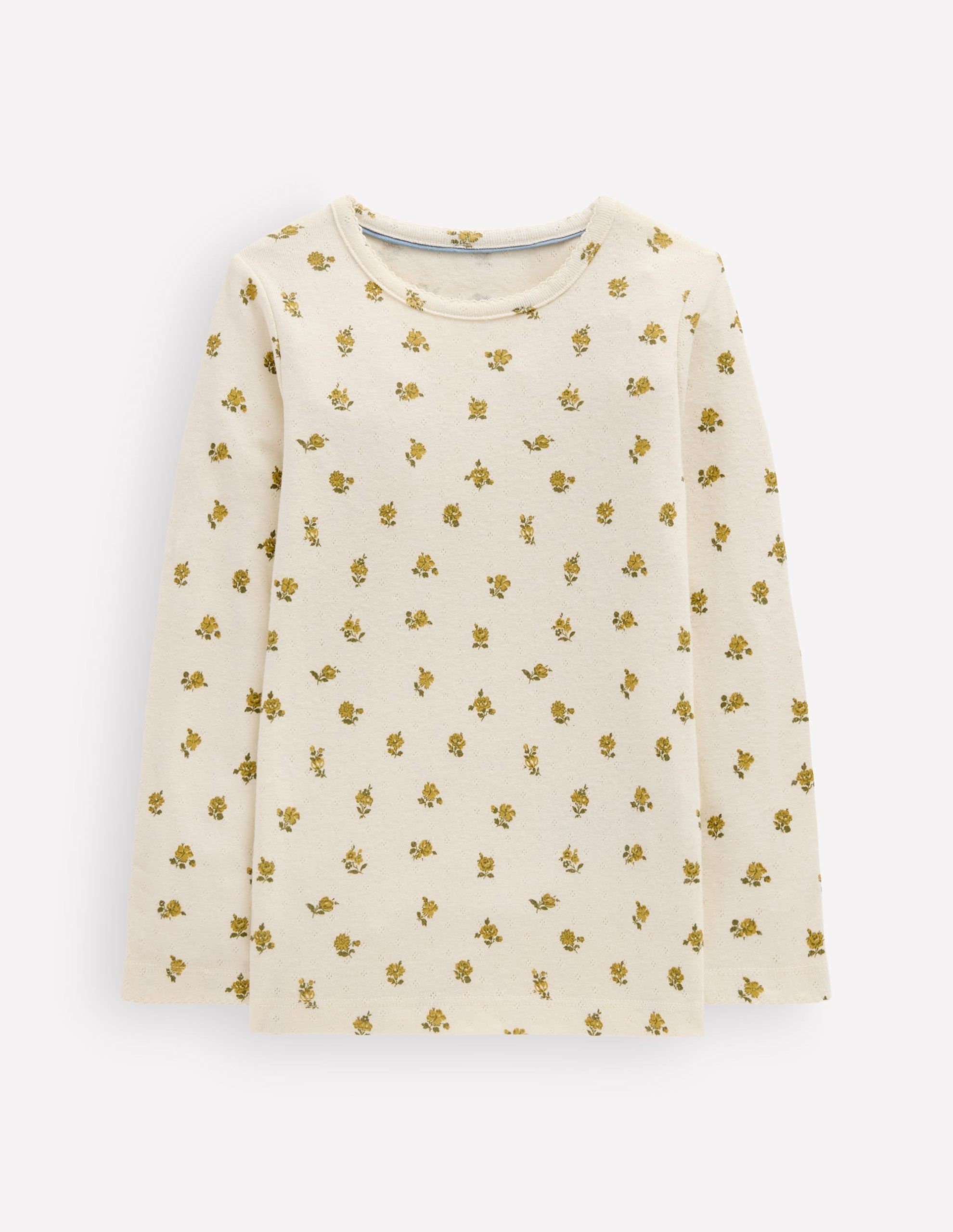 Long Sleeve Pointelle Top-Yellow Ditsy Floral