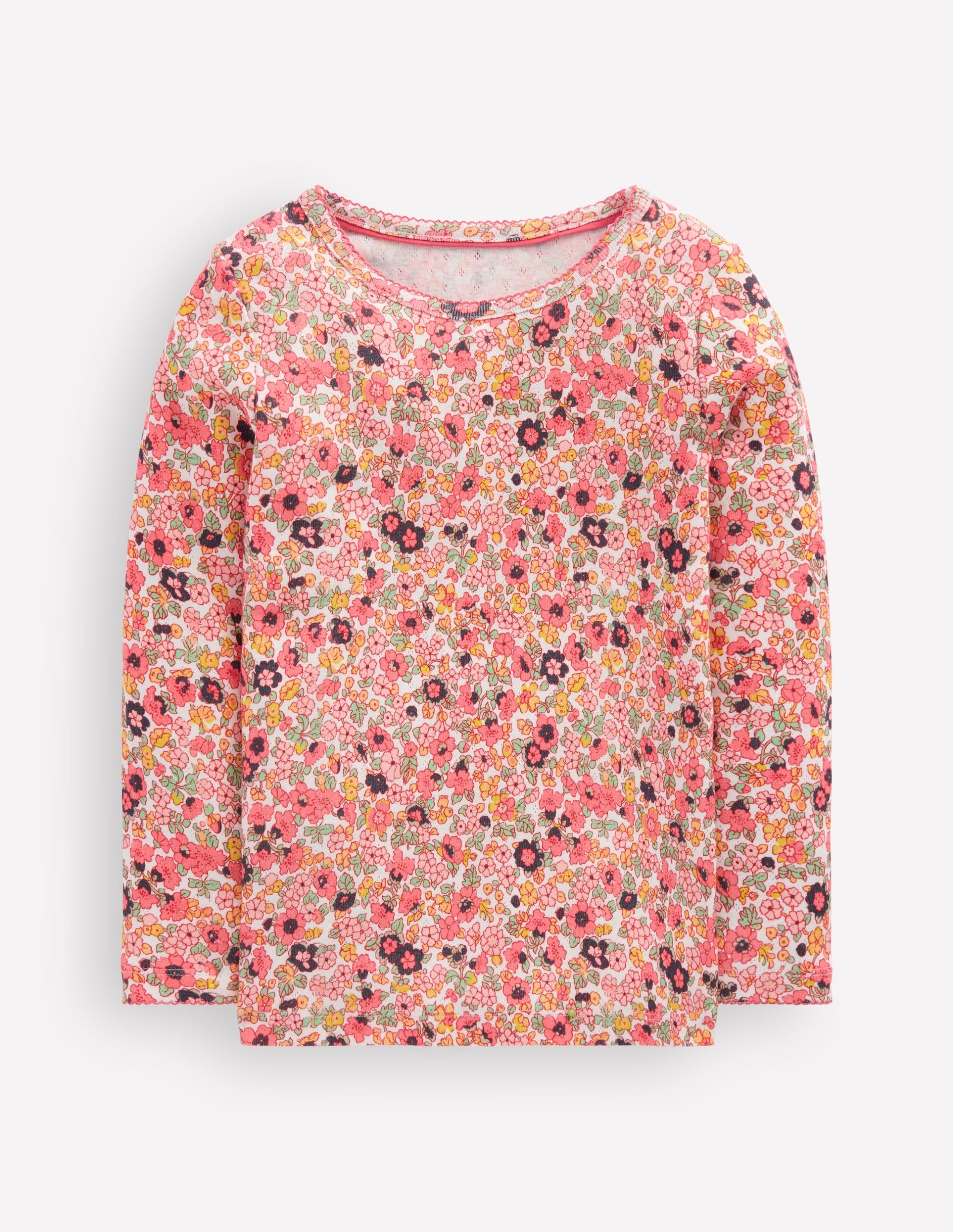 Long Sleeve Pointelle Top-Pink Floral