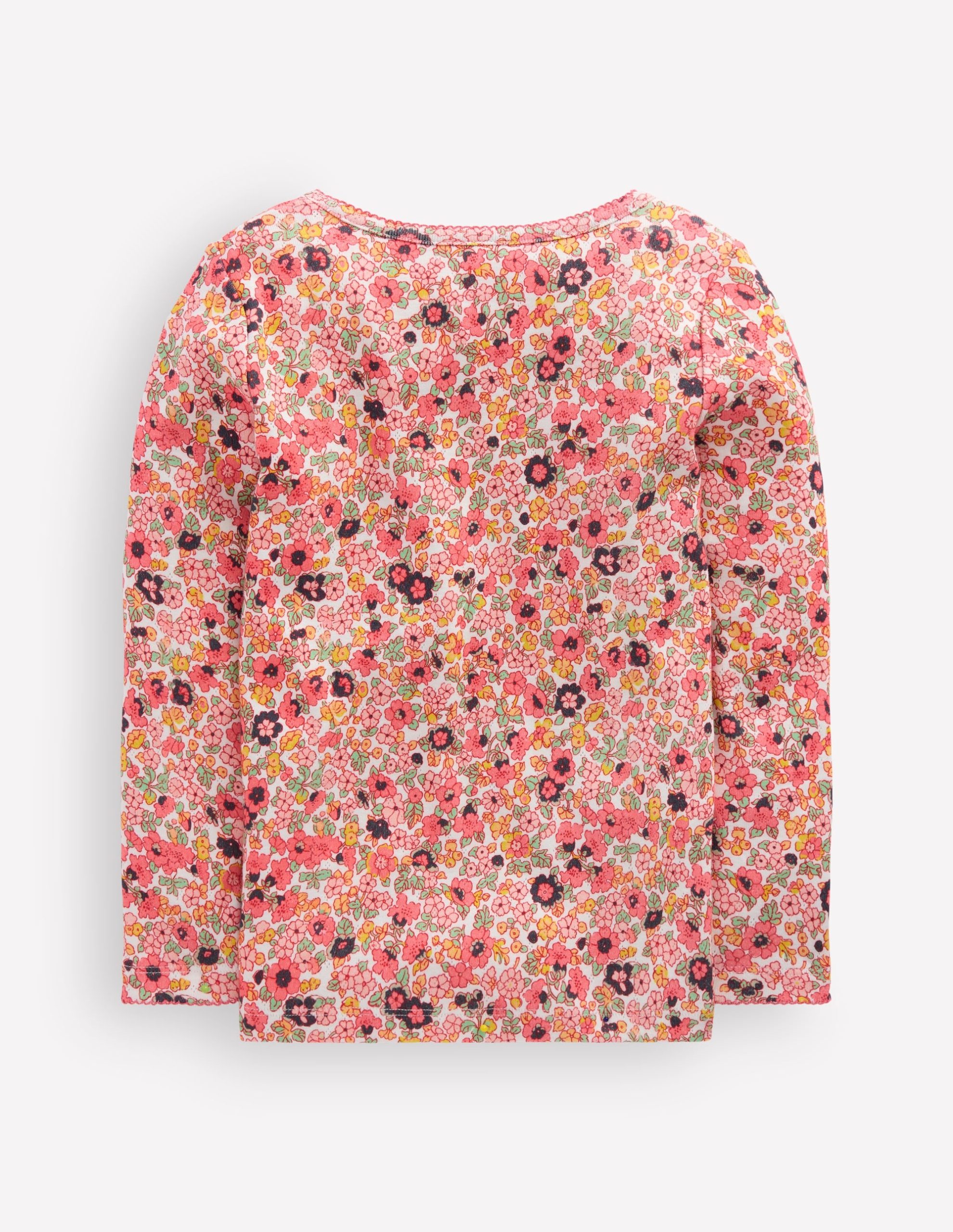 Long Sleeve Pointelle Top-Pink Floral - Image 2
