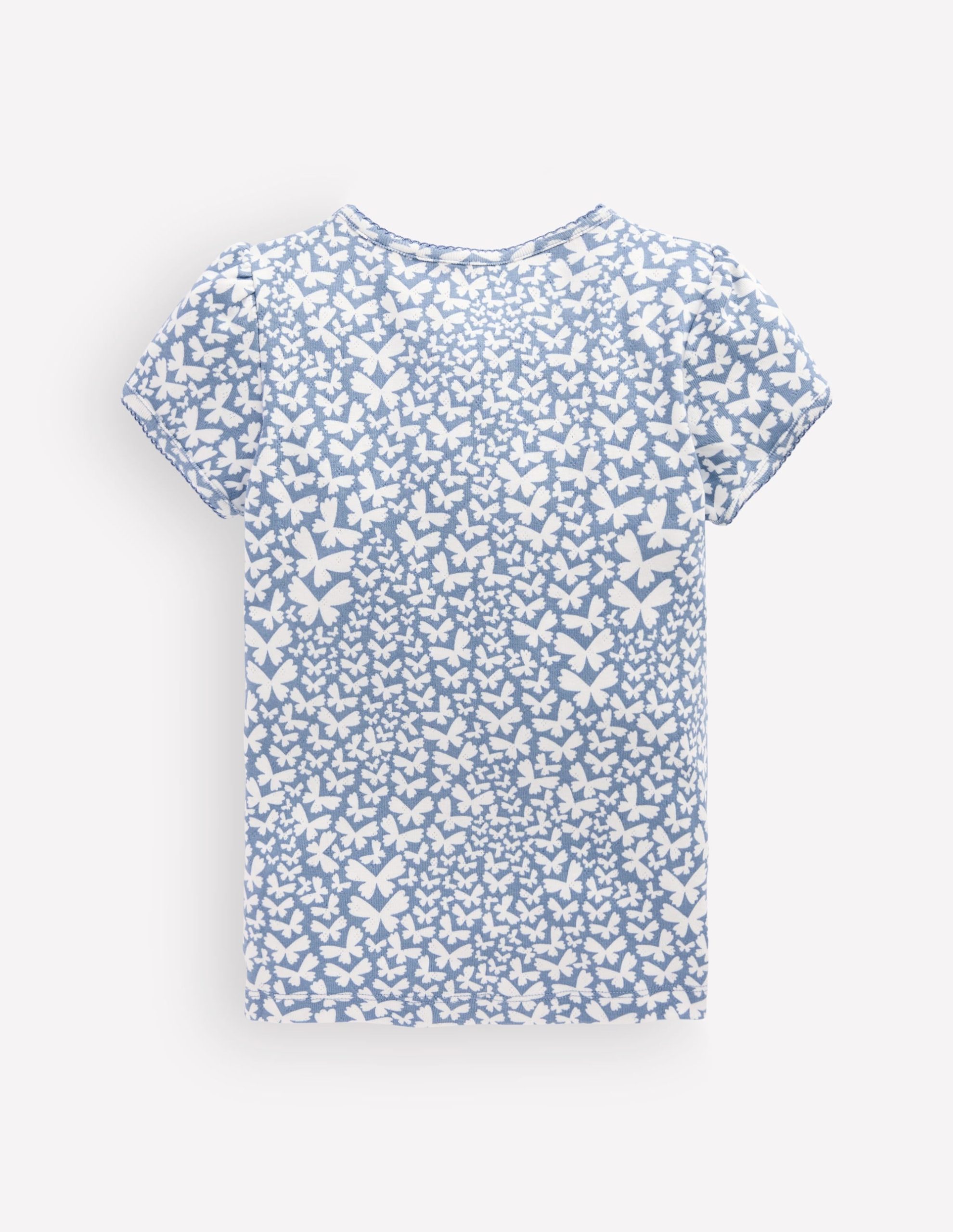 Short Sleeve Pointelle Top-Serenity Blue Butterflies - Image 2