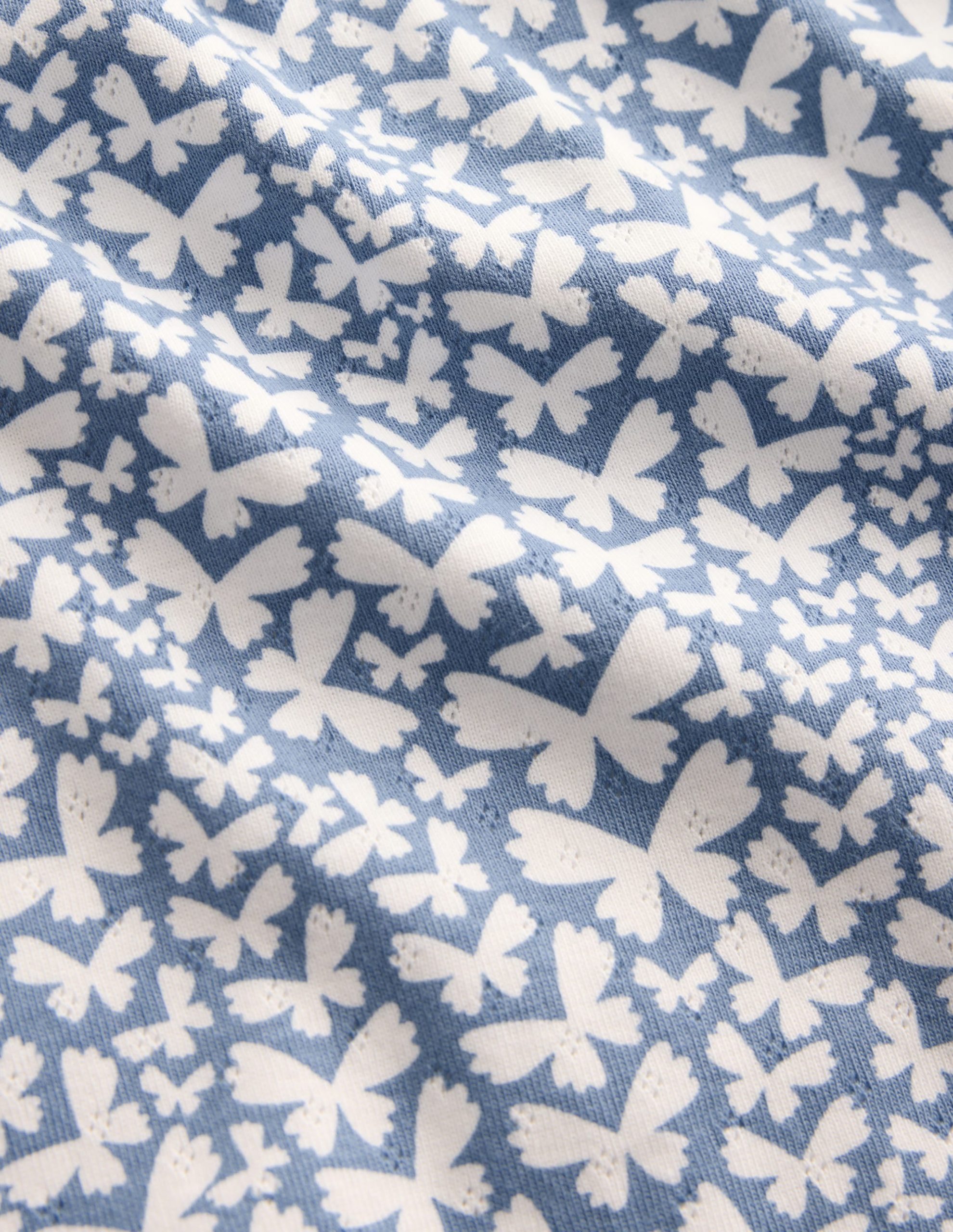 Short Sleeve Pointelle Top-Serenity Blue Butterflies - Image 3