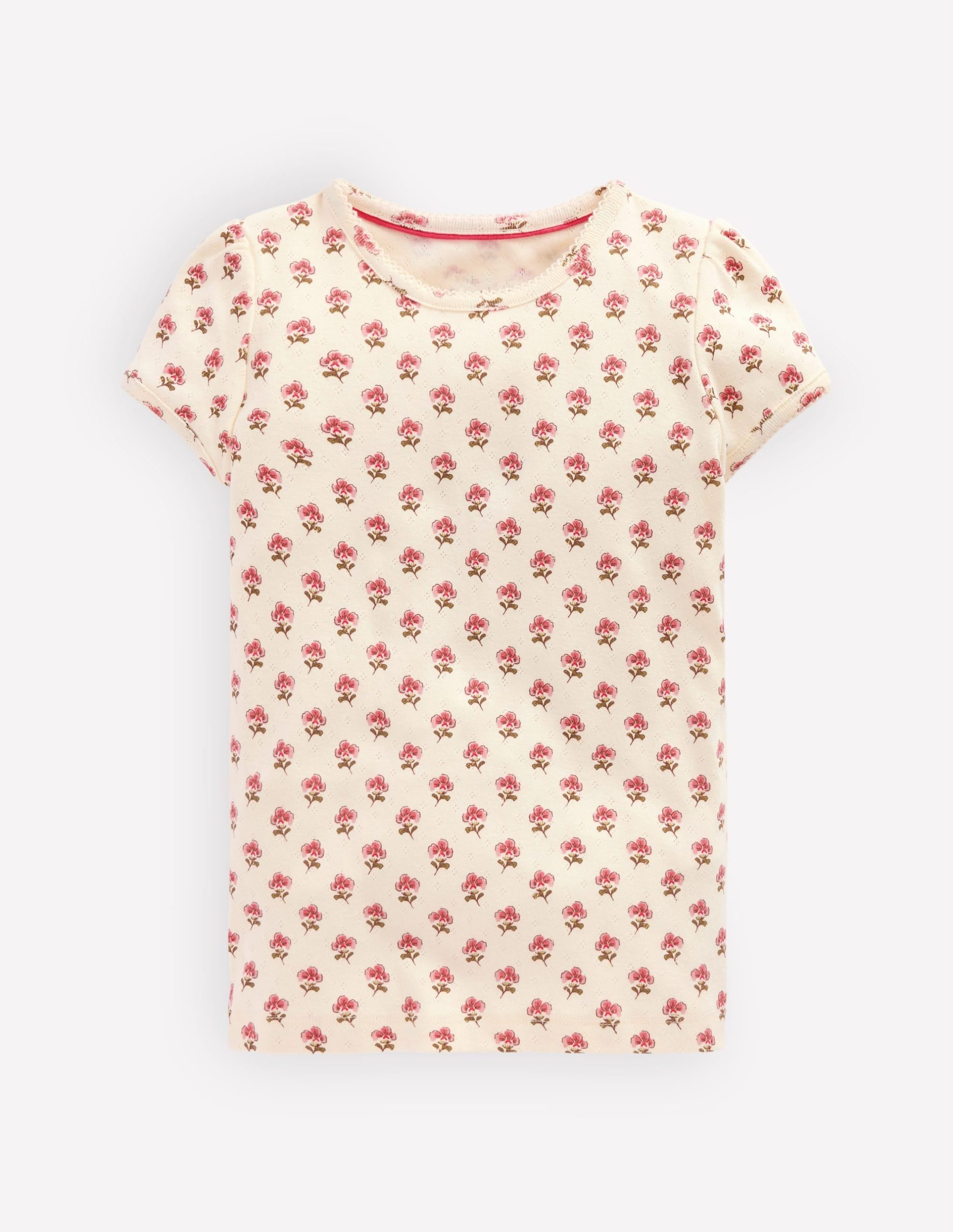 Short Sleeve Pointelle Top-Pink Floral