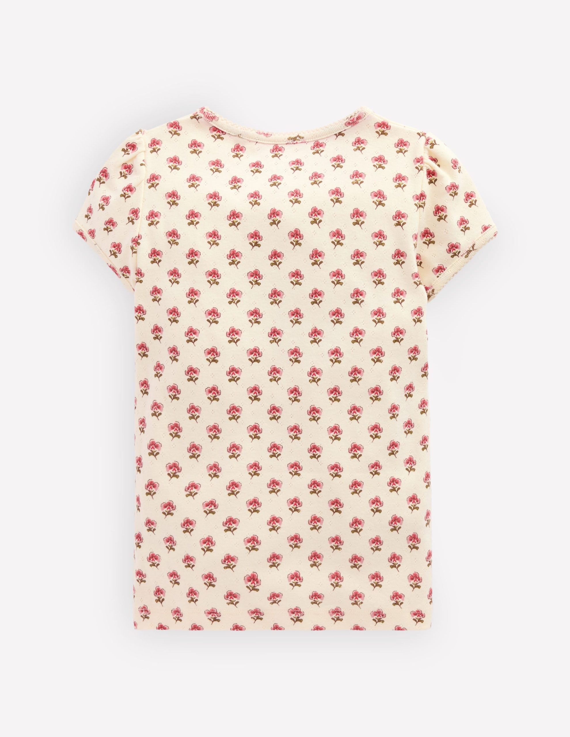 Short Sleeve Pointelle Top-Pink Floral - Image 2