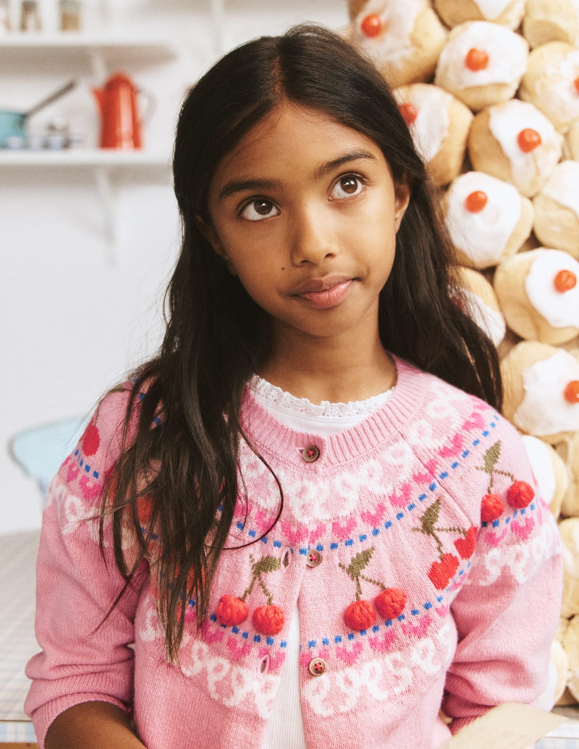 Edie Fair Isle Cardigan-Vintage Pink Marl Cherries - Image 5