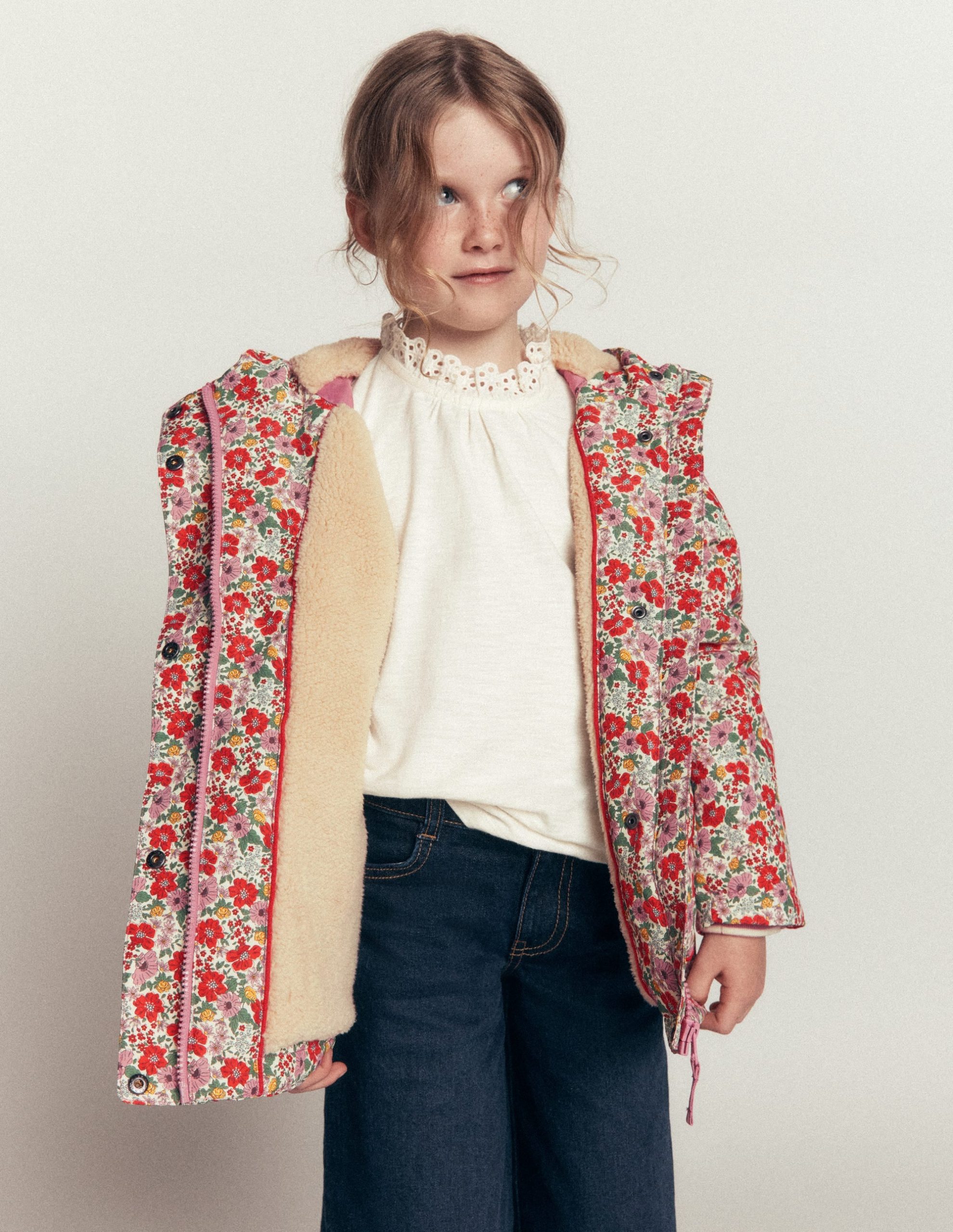 Sherpa Lined Anorak-Soft Cream Garden Flowerbed - Image 3