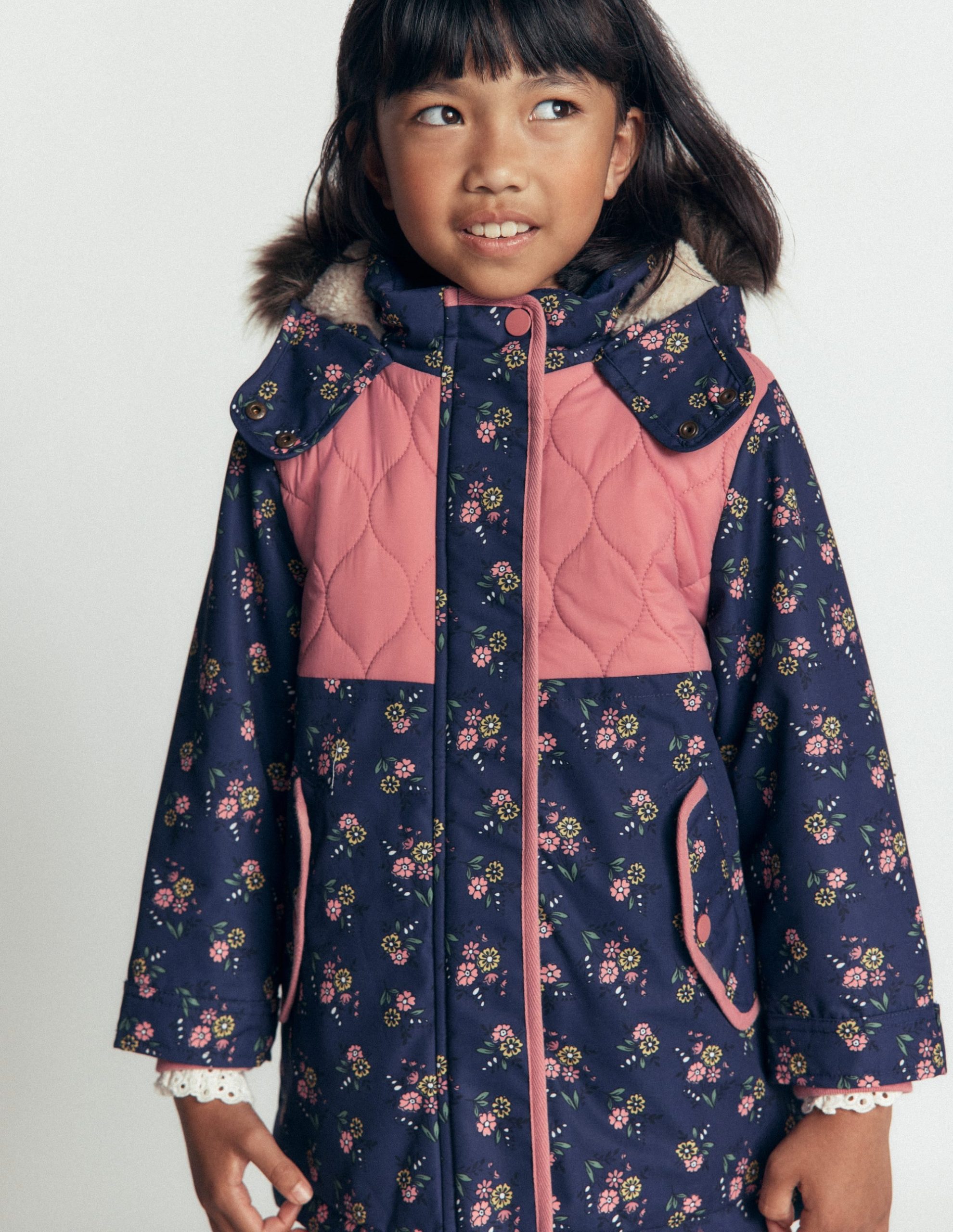 Joni Quilted Parka Coat-Navy Floral - Image 2