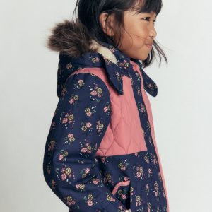 Joni Quilted Parka Coat-Navy Floral