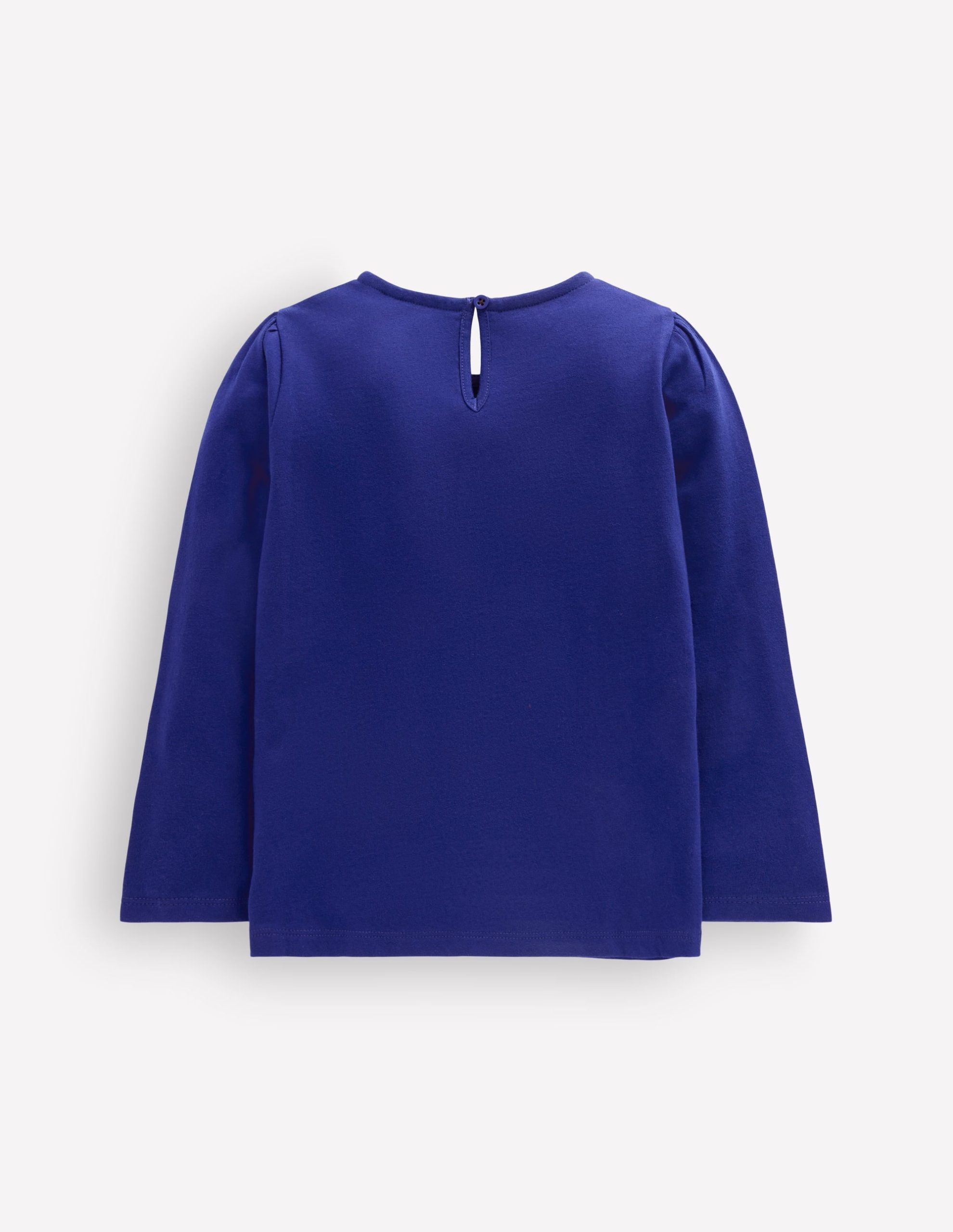 Puff Sleeve Appliqué T-shirt-Bright Blue Cat - Image 4