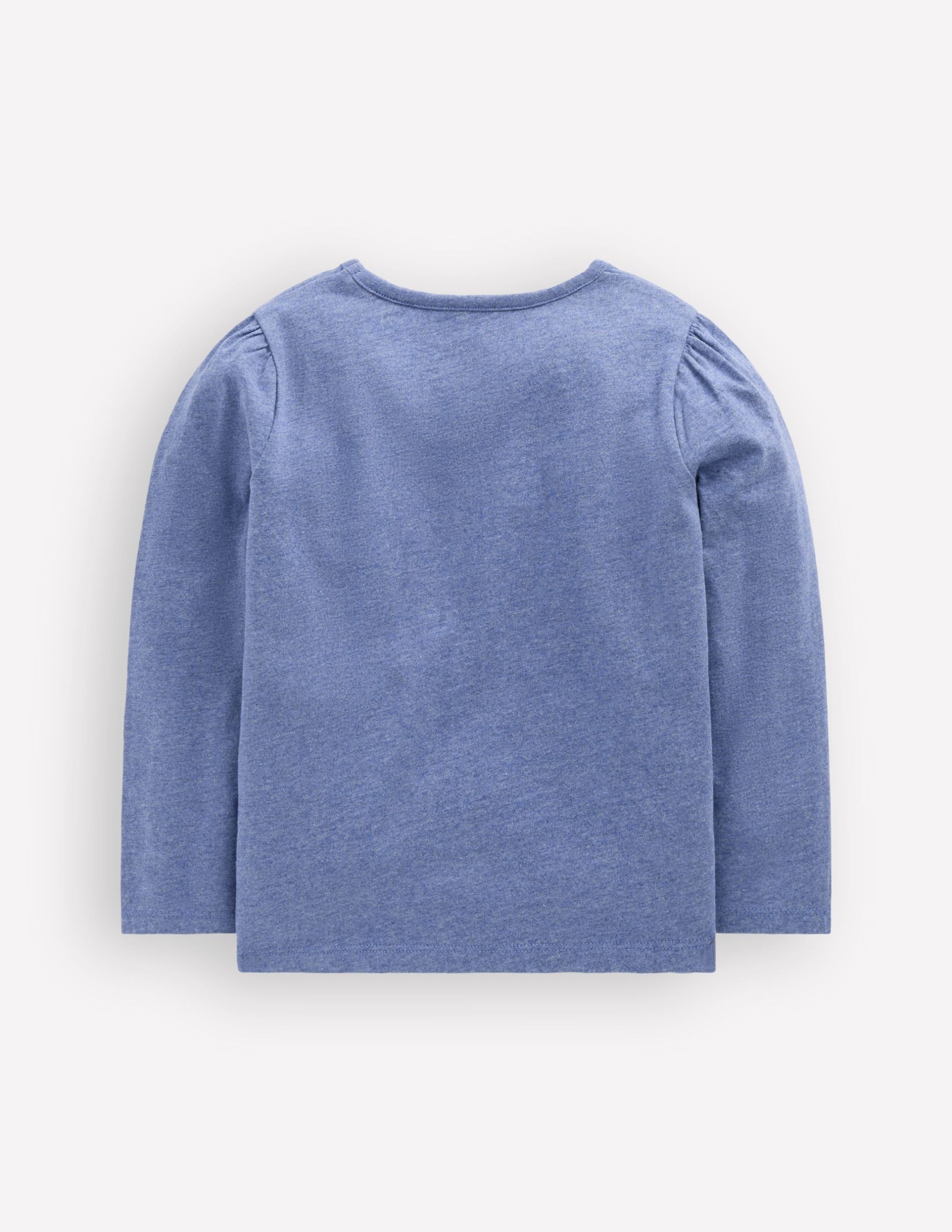 Puff Sleeve Appliqué T-shirt-Blue Marl Patchwork Heart - Image 2