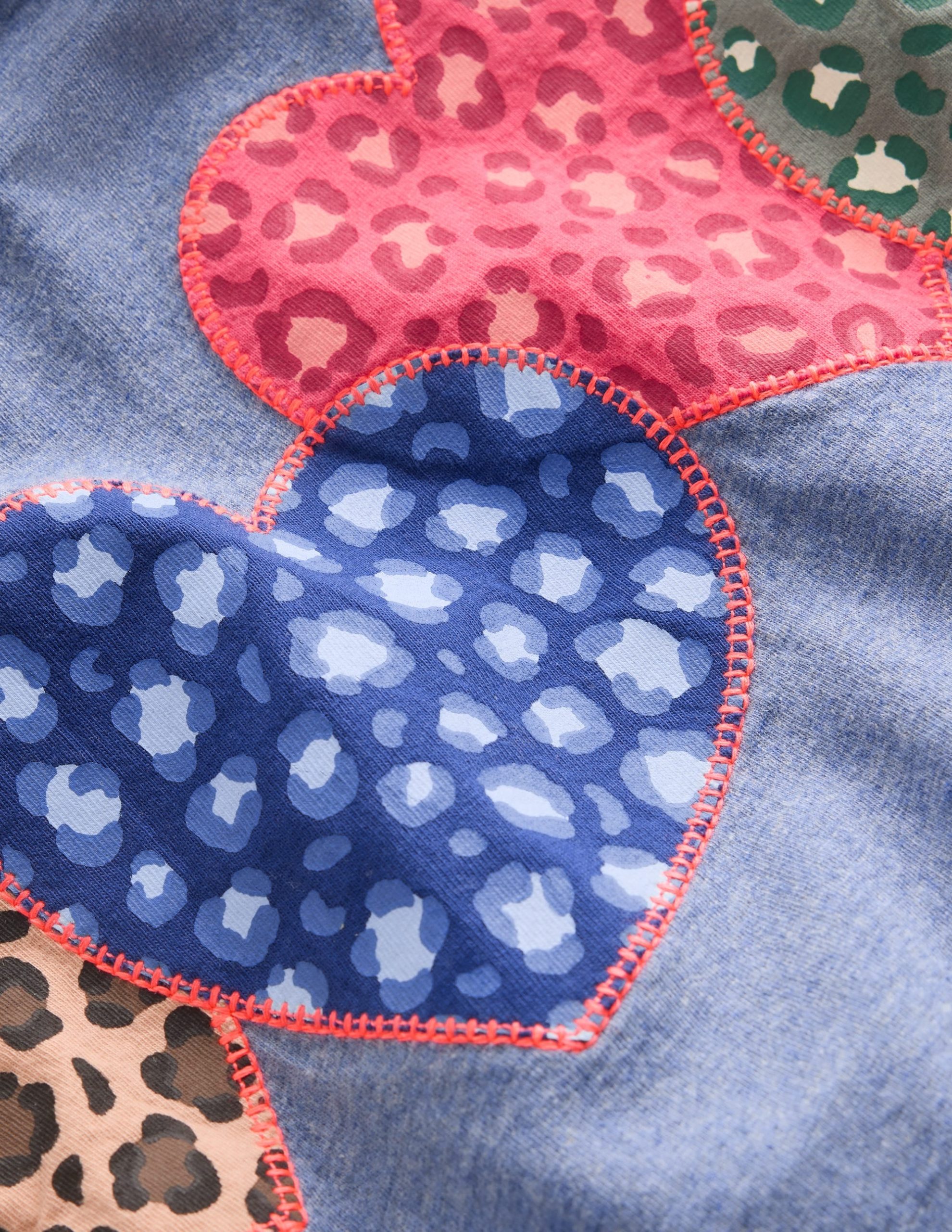 Puff Sleeve Appliqué T-shirt-Blue Marl Patchwork Heart - Image 3