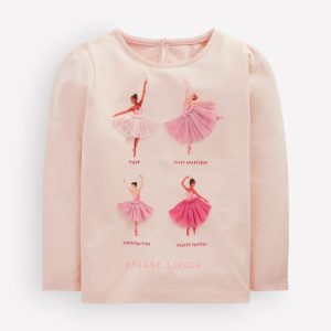 Puff Sleeve Appliqué  T-shirt-Botanic Pink Ballerinas