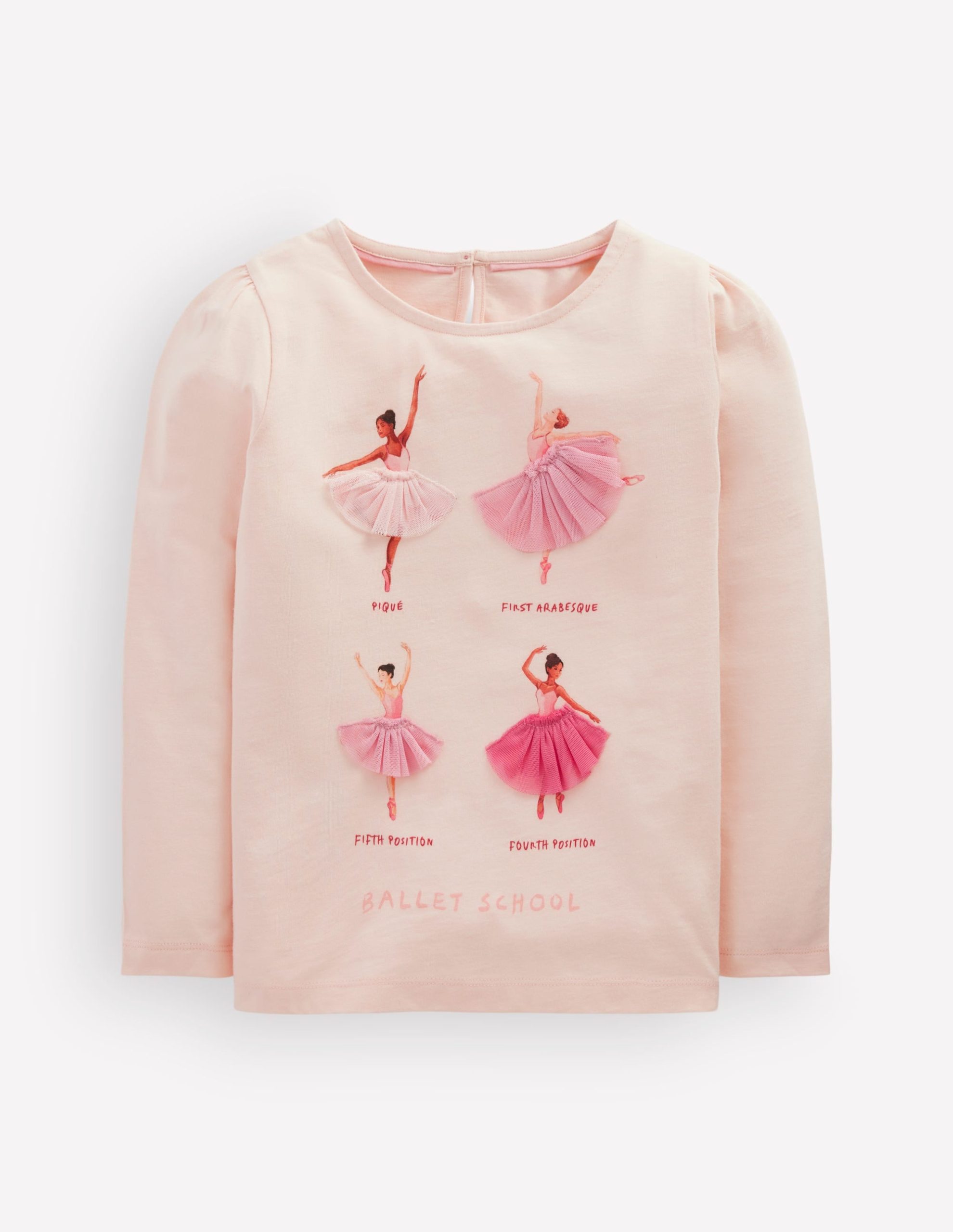 Puff Sleeve Appliqu?? T-shirt-Botanic Pink Ballerinas