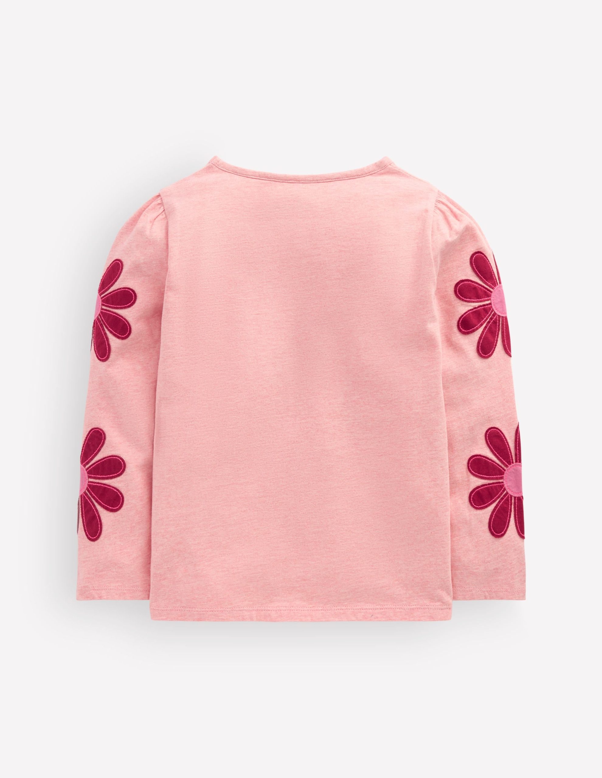 Puff Sleeve Appliqué T-shirt-Pink Marl Flowers - Image 2